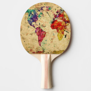 Vintage world map ping pong paddle