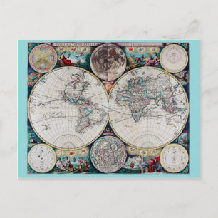 Vintage world map postcard