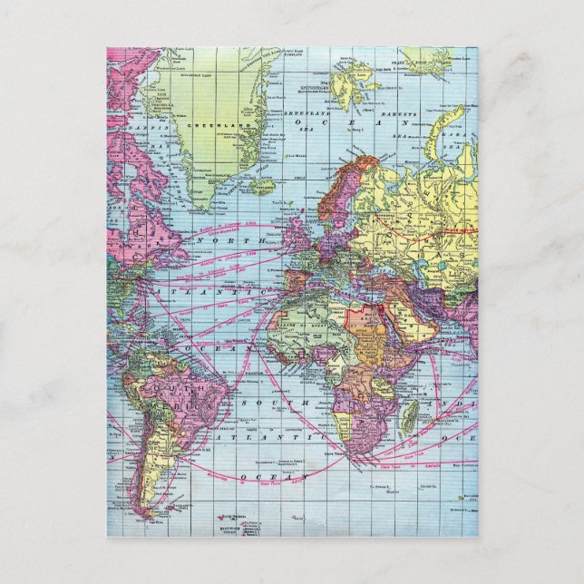Vintage world map postcard (Front)