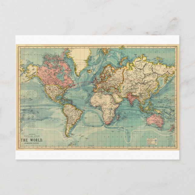 Vintage World Map Postcard (Front)