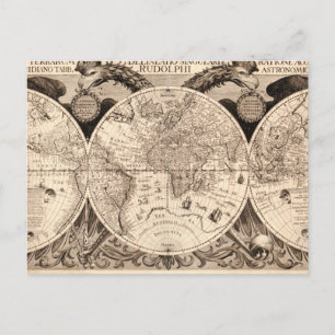 Vintage World Map Postcard