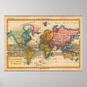 Vintage World Map Poster