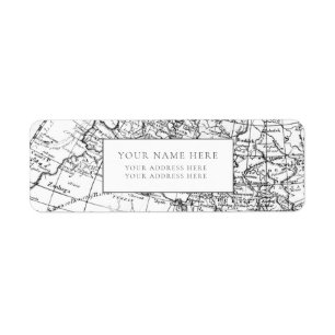 VINTAGE WORLD MAP RETURN ADDRESS LABEL