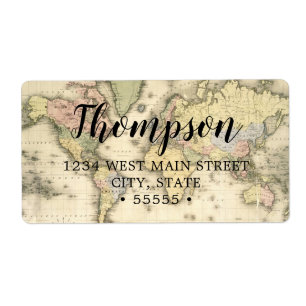 Vintage World Map Return Label