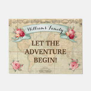 Vintage World Map Roses Customised Doormat