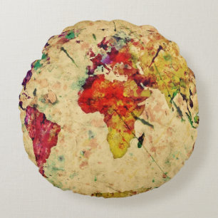 Vintage world map round cushion
