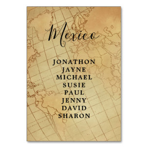vintage world map seating wedding table card