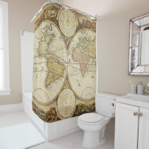 Vintage World Map Shower Curtain