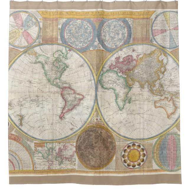 Vintage World Map Shower Curtain (Front)