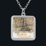 Vintage World Map Silver Plated Necklace<br><div class="desc">Vintage world map,  explore yourself</div>
