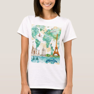 Vintage World Map Travel Adventure Design T-Shirt