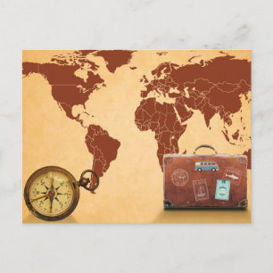 Vintage World Map Travel Adventure Postcard