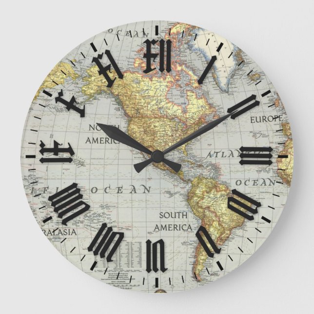 vintage world map wall clock (Front)