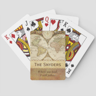 Vintage World Map "Where you lead..." Playing Cards