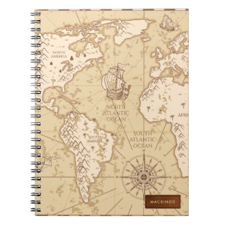 Vintage World Map with Name Notebook