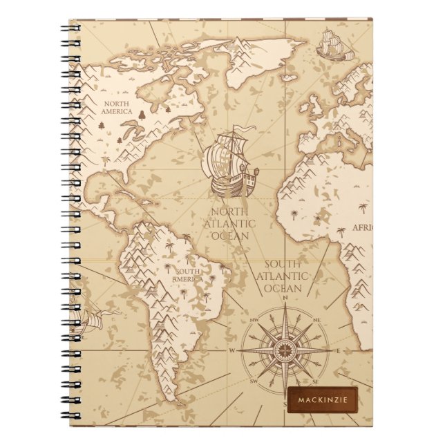 Vintage World Map with Name Notebook (Front)