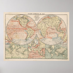 Vintage World Ocean Currents Map (1905) Poster