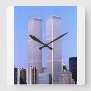 Vintage World Trade Centre Twin Towers NYC Poster  Square Wall Clock