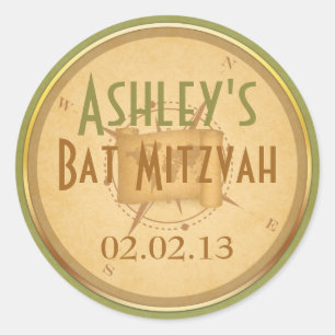 Vintage World Travel Compass Bat Mitzvah Classic Round Sticker