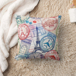 Vintage World Travel Stamp Pattern (2) Cushion