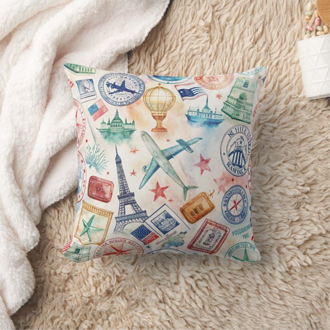 Vintage World Travel Stamp Pattern (3) Cushion (Blanket)