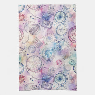 Vintage World Travel Stamp Pattern (4) Tea Towel