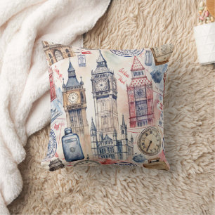 Vintage World Travel Stamp Pattern (5) Cushion