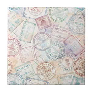 Vintage World Travel Stamp Pattern (8) Ceramic Tile