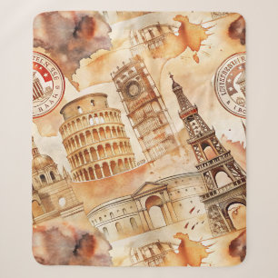Vintage World Travel Stamp Pattern (9) Sherpa Blanket