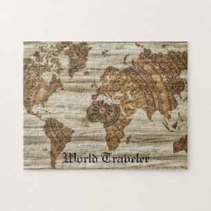 Vintage World Traveller Map Gift For Him Jigsaw Puzzle