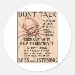 Vintage World War 1 Poster Design Talk Spider Spie Classic Round Sticker