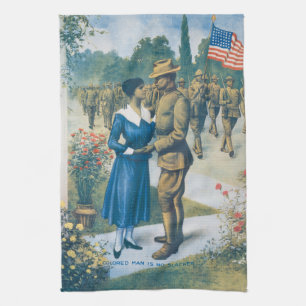 Vintage World War I Coloured Man Is No Slacker Kit Tea Towel