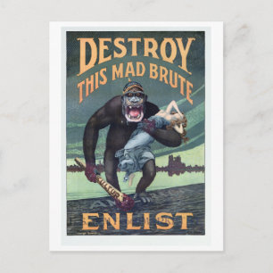 Vintage World War I German Gorilla Propoganda Postcard