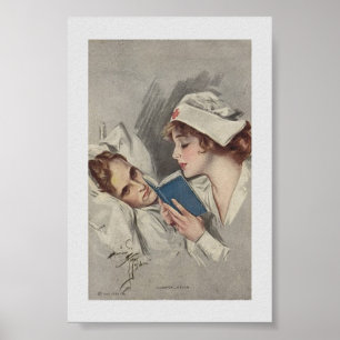 Vintage - World War I Nurse Reading to Patient, Poster