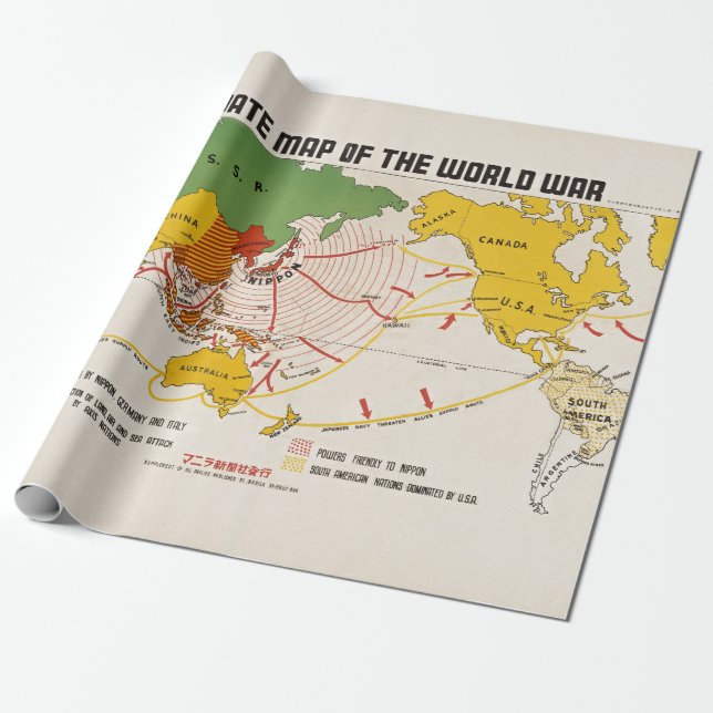 Vintage World War II Map Wrapping Paper (Unrolled)