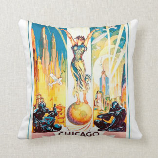 Vintage Worlds Fair Chicago Poster 1933 Cushion