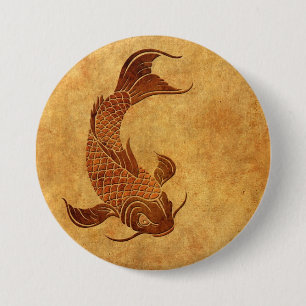 Vintage Worn Koi Fish Design 7.5 Cm Round Badge