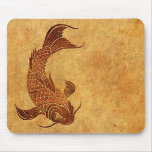 Vintage Worn Koi Fish Design Mouse Pad