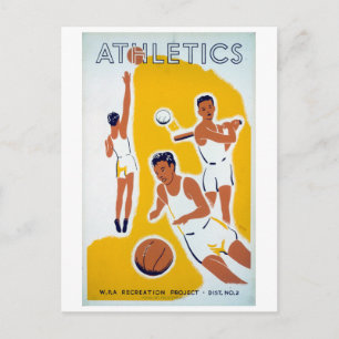 Vintage WPA Athletics Basketball Baseball Postcard