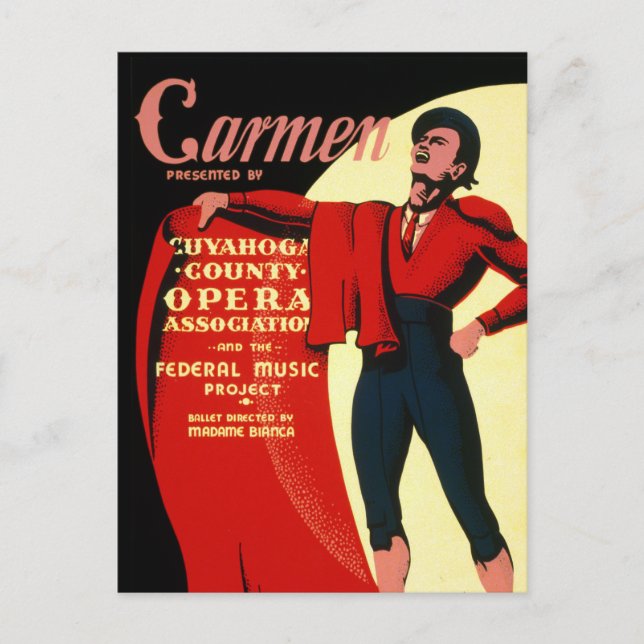 Vintage WPA Federal Music Project Opera Carmen Postcard (Front)