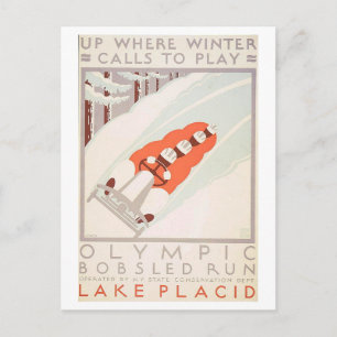 Vintage WPA Lake Placid Poster Postcard