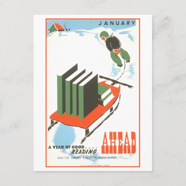 Vintage WPA Library Poster January Reading Postcard (Front)
