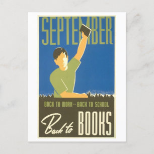 Vintage WPA Library Poster September Reading Postcard