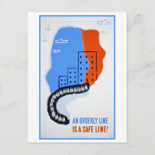 Vintage WPA Poster: An Orderly Line Is a Safe Line Postcard