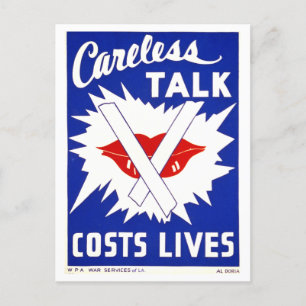 Vintage WPA Poster: "Careless Talk Costs Lives" Postcard
