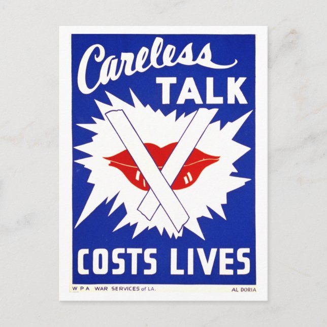 Vintage WPA Poster: "Careless Talk Costs Lives" Postcard (Front)