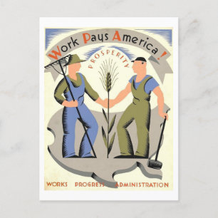 Vintage WPA Poster "Work Pays America" Postcard
