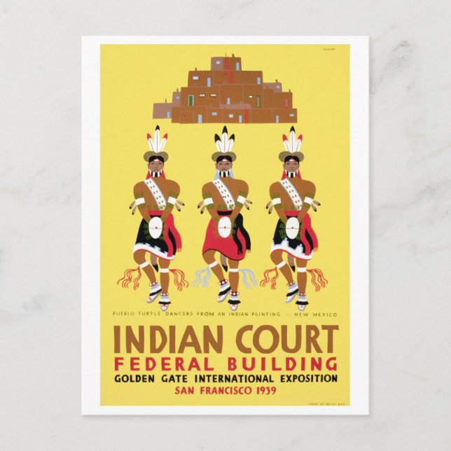 Vintage WPA Pueblo Turtle Dancers New Mexico Postcard (Front)