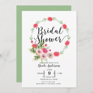 Vintage Wreath Floral Watercolor Bridal Shower Invitation