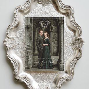 Vintage Wreath Monogram Elegant Wedding Full Photo Save The Date